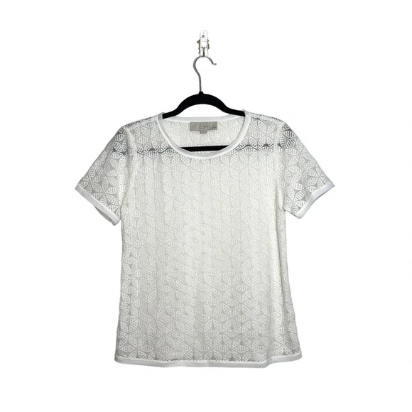 Ann Taylor LOFT White Jacquard Floral Print Semi-sheer Top Medium Petite Women’s - Picture 1 of 11